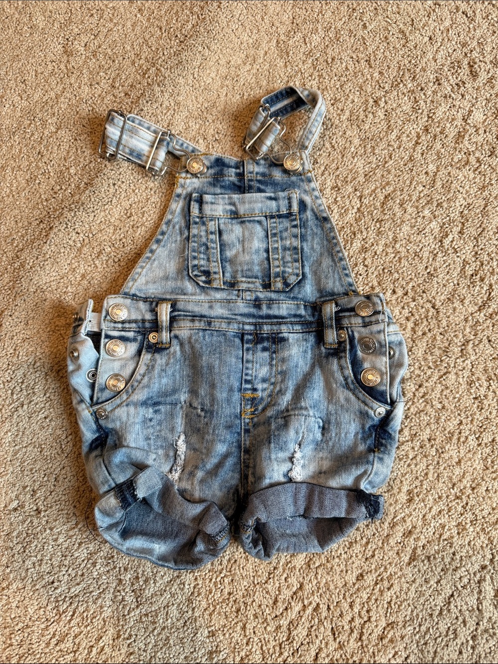 7 For All Mankind Light Blue Denim Short Overalls for Kids